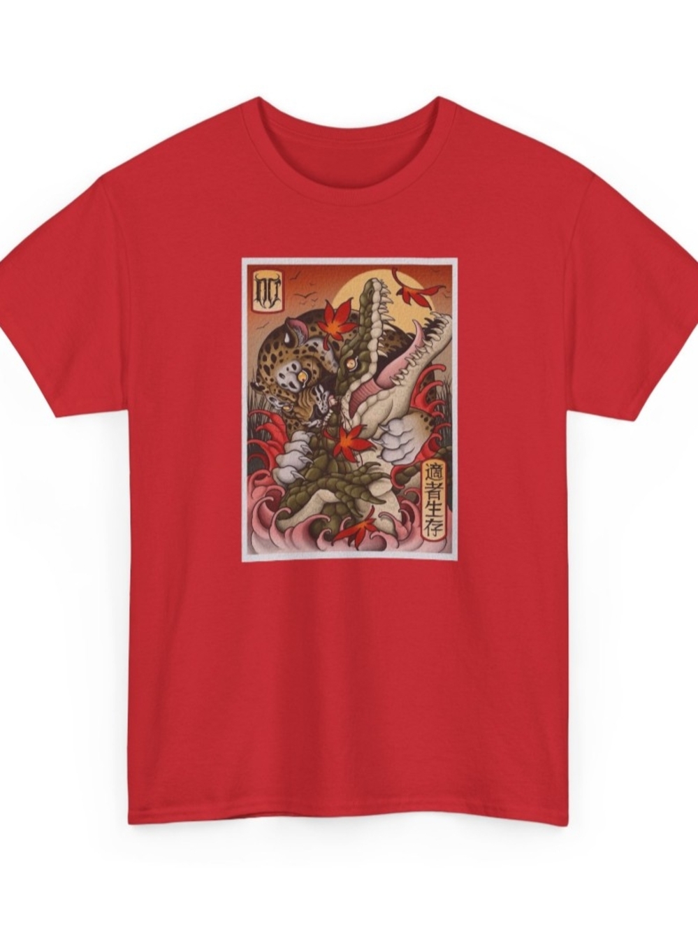 Graphic Tee with Crocodile & Jaguar Illustration